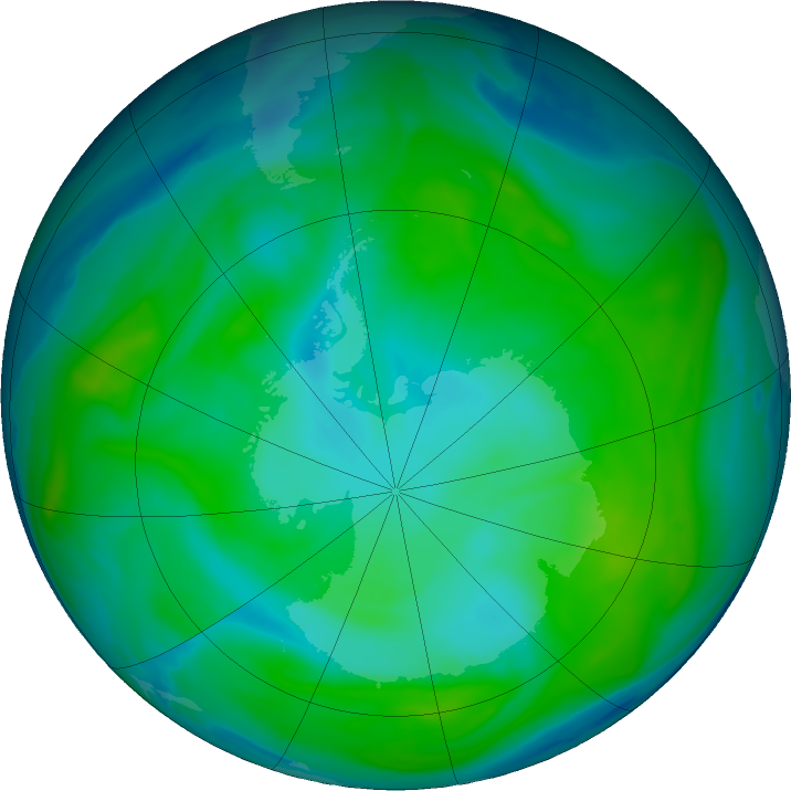 Antarctic ozone map for 25 January 2020
